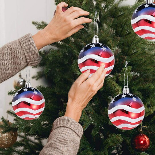 16 Pieces Independence Day Ball Ornament - 4th of July Patriotic Hanging Ball Decoration American Flag Ornament for Independence Day, Christmas Tree, USA Themed Party Supplies (16)